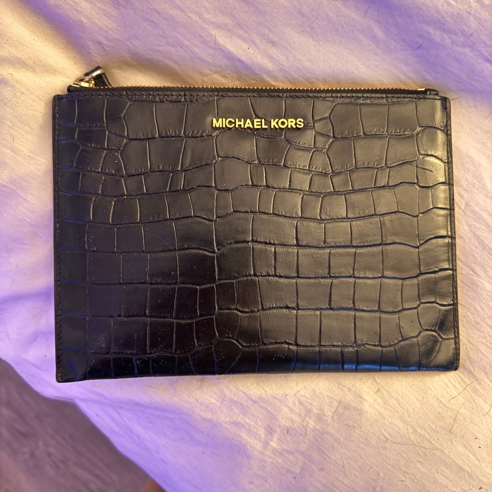 Michael Kors Black Crocodile Embossed Clutch